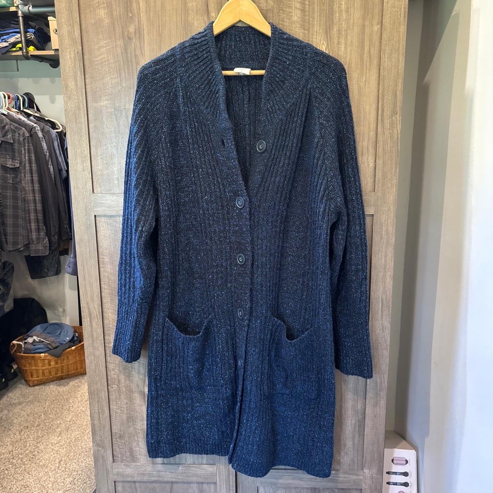 Cabi Trail Cardigan Navy Blue Ribbed Longline Sweater 4276 Large